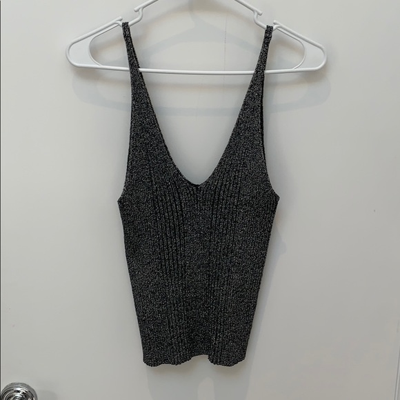 Forever 21 Shiny Black Metallic Knit Tank Crop Top - Picture 3 of 6